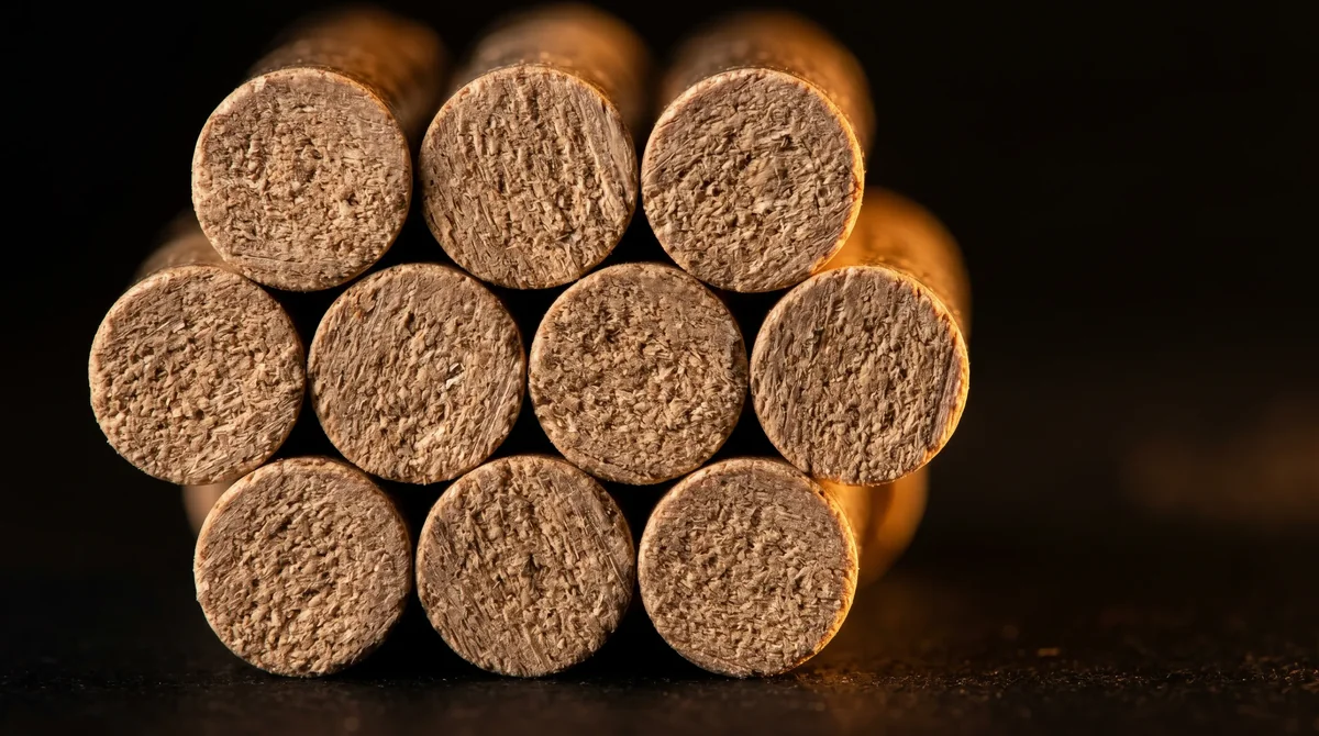 Makro - gęsta grupa granulek pelletu drzewnego ENplus A1 - zbliżenie końców cylindrów 6 mm - parametry jakości pelletu drzewnego