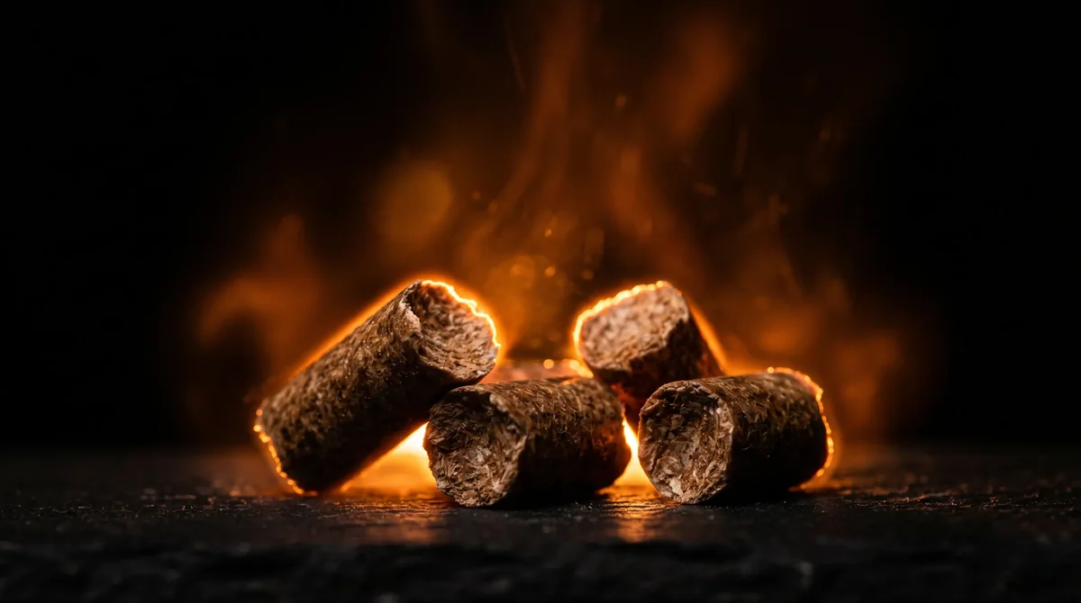 Makro pelletu drzewnego ENplus A1 - granulki 6 mm z intensywnym bursztynowo-pomarańczowym podświetleniem - energia cieplna pelletu do palnika kotła